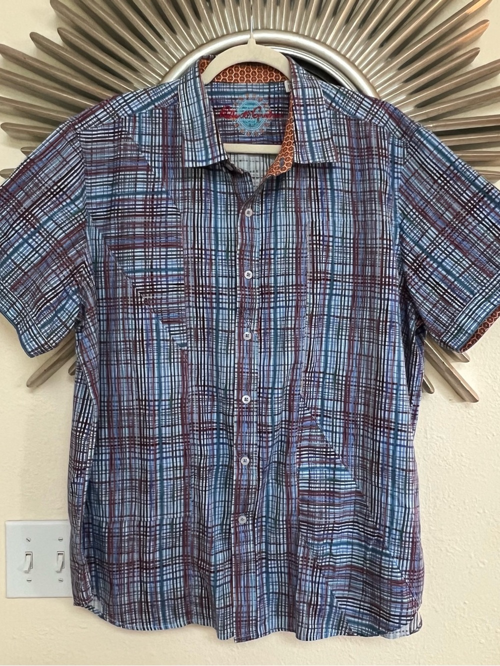 Robert Graham Blue Plaid Short-Sleeve Button Down Shirt Flip Cuff